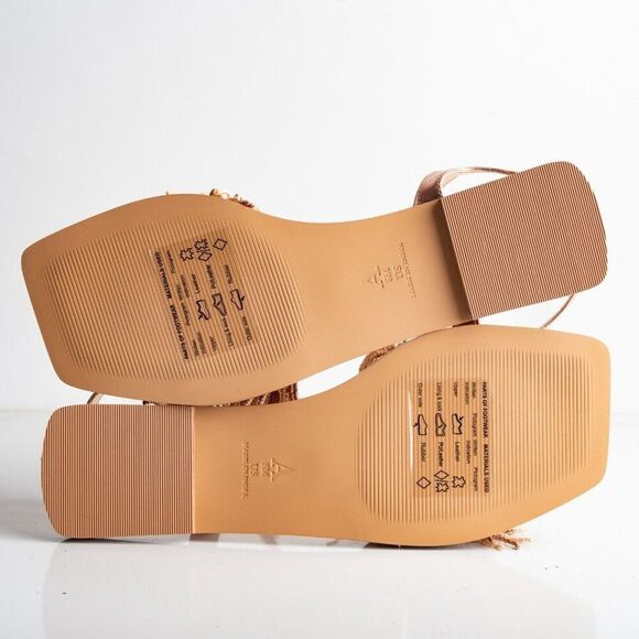 Anthropologie Maeve Rose Gold Beaded Flat Sandals Leather Ankle strap US 8 New - Picture 8 of 9
